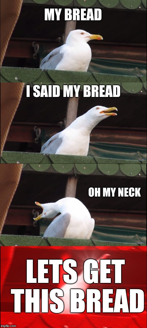 Inhaling Seagull | MY BREAD; I SAID MY BREAD; OH MY NECK; LETS GET THIS BREAD | image tagged in memes,inhaling seagull | made w/ Imgflip meme maker