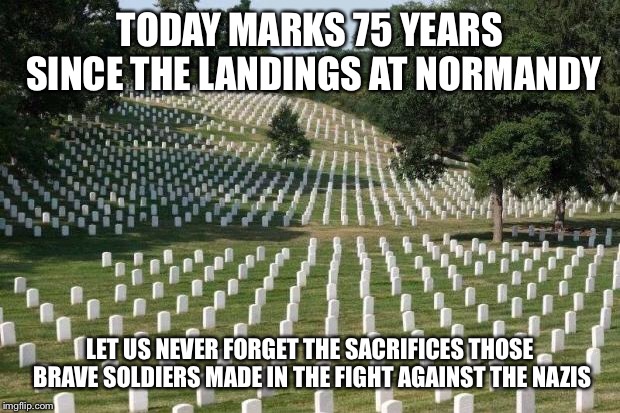 Fallen Soldiers | TODAY MARKS 75 YEARS SINCE THE LANDINGS AT NORMANDY; LET US NEVER FORGET THE SACRIFICES THOSE BRAVE SOLDIERS MADE IN THE FIGHT AGAINST THE NAZIS | image tagged in fallen soldiers | made w/ Imgflip meme maker