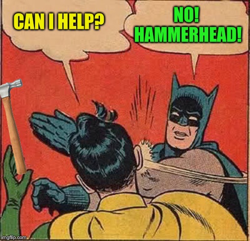 Batman Slapping Robin Meme | CAN I HELP? NO! HAMMERHEAD! | image tagged in memes,batman slapping robin | made w/ Imgflip meme maker