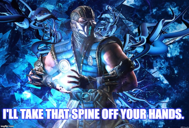 SUBZERO | I'LL TAKE THAT SPINE OFF YOUR HANDS. | image tagged in subzero | made w/ Imgflip meme maker
