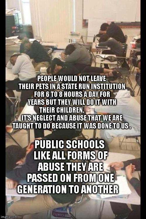 First Day of School | PEOPLE WOULD NOT LEAVE THEIR PETS IN A STATE RUN INSTITUTION FOR 6 TO 8 HOURS A DAY FOR YEARS BUT THEY WILL DO IT WITH THEIR CHILDREN.                   IT'S NEGLECT AND ABUSE THAT WE ARE TAUGHT TO DO BECAUSE IT WAS DONE TO US . PUBLIC SCHOOLS LIKE ALL FORMS OF ABUSE THEY ARE PASSED ON FROM ONE GENERATION TO ANOTHER | image tagged in first day of school | made w/ Imgflip meme maker