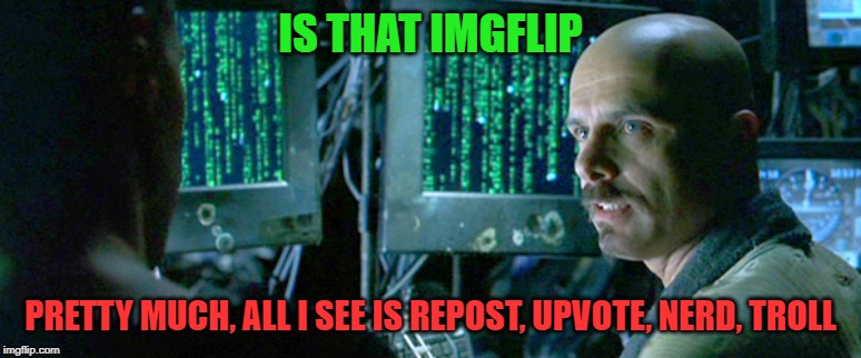 IS THAT IMGFLIP PRETTY MUCH, ALL I SEE IS REPOST, UPVOTE, NERD, TROLL | made w/ Imgflip meme maker