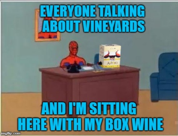 I'm not a wino tho'... | image tagged in memes,spiderman computer desk,box wine,funny,wine,winos | made w/ Imgflip meme maker