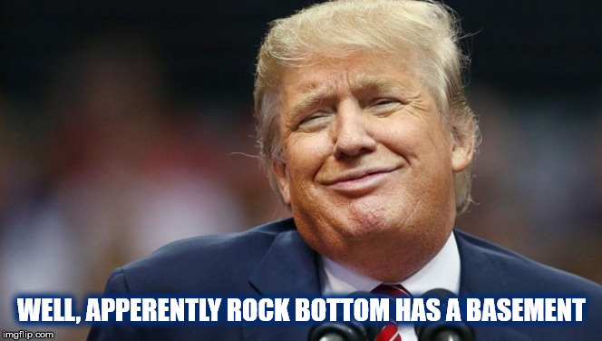 TRUMP ROCK BOTTOM | WELL, APPERENTLY ROCK BOTTOM HAS A BASEMENT | image tagged in trump,rock bottom,basement,donald trump,stupid people,orange | made w/ Imgflip meme maker