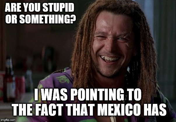 ARE YOU STUPID OR SOMETHING? I WAS POINTING TO THE FACT THAT MEXICO HAS | made w/ Imgflip meme maker