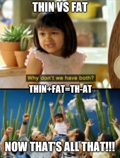 Why Not Both Meme | THIN VS FAT; THIN+FAT=TH-AT; NOW THAT'S ALL THAT!!! | image tagged in memes,why not both | made w/ Imgflip meme maker