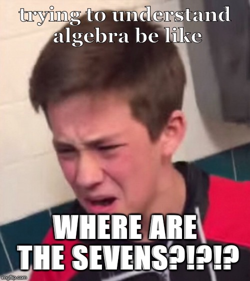 trying to understand algebra be like; WHERE ARE THE SEVENS?!?!? | made w/ Imgflip meme maker