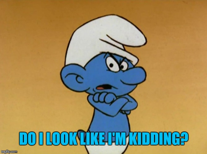 Grouchy Smurf | DO I LOOK LIKE I'M KIDDING? | image tagged in grouchy smurf | made w/ Imgflip meme maker