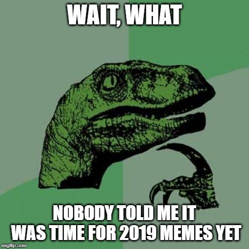 Philosoraptor | WAIT, WHAT; NOBODY TOLD ME IT WAS TIME FOR 2019 MEMES YET | image tagged in memes,philosoraptor | made w/ Imgflip meme maker