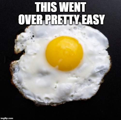 Eggs | THIS WENT OVER PRETTY EASY | image tagged in eggs | made w/ Imgflip meme maker
