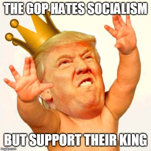 King Trump | THE GOP HATES SOCIALISM; BUT SUPPORT THEIR KING | image tagged in king trump | made w/ Imgflip meme maker