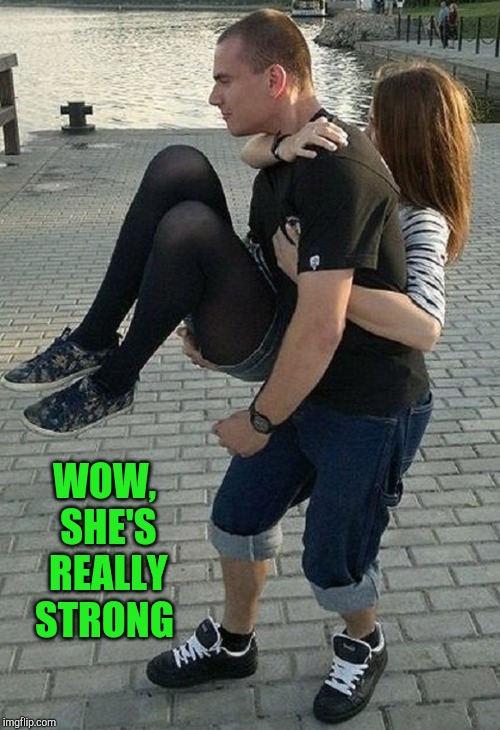 Look closely | WOW, SHE'S REALLY STRONG | image tagged in optical illusion,jbmemegeek,memes | made w/ Imgflip meme maker