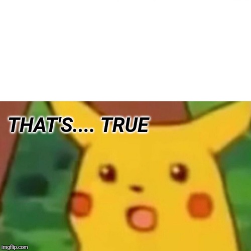 Surprised Pikachu Meme | THAT'S.... TRUE | image tagged in memes,surprised pikachu | made w/ Imgflip meme maker