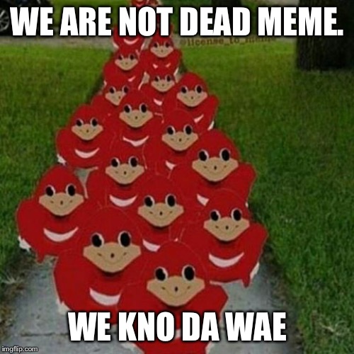 WE ARE NOT DEAD MEME. WE KNO DA WAE | image tagged in ugandan knuckles army | made w/ Imgflip meme maker