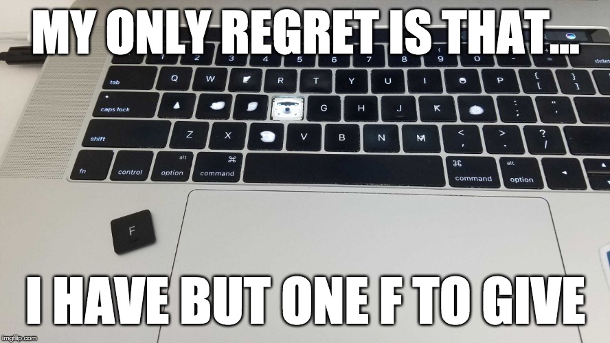 Only One F To Give | MY ONLY REGRET IS THAT... I HAVE BUT ONE F TO GIVE | image tagged in only one f to give | made w/ Imgflip meme maker