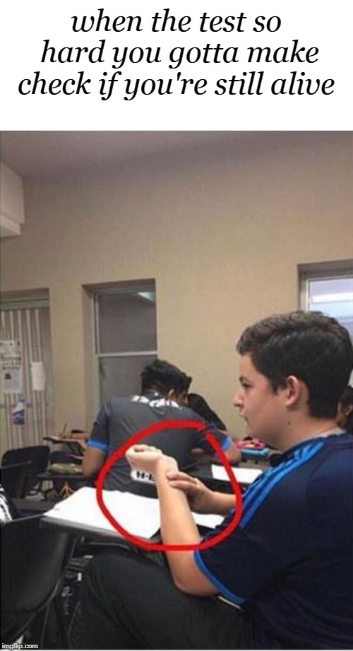 exam | when the test so hard you gotta make check if you're still alive | image tagged in exam,memes | made w/ Imgflip meme maker