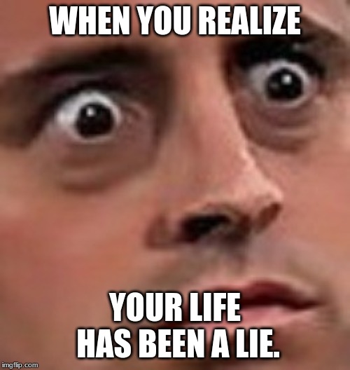 realization face | WHEN YOU REALIZE; YOUR LIFE HAS BEEN A LIE. | image tagged in funny memes | made w/ Imgflip meme maker