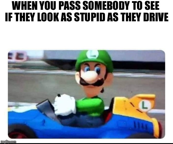 Passing A Turtle | WHEN YOU PASS SOMEBODY TO SEE IF THEY LOOK AS STUPID AS THEY DRIVE | image tagged in mario kart,turtle | made w/ Imgflip meme maker