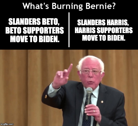 Slandered Clinton ... | SLANDERS HARRIS, HARRIS SUPPORTERS MOVE TO BIDEN. SLANDERS BETO, BETO SUPPORTERS MOVE TO BIDEN. | image tagged in wtf bernie sanders,Enough_Sanders_Spam | made w/ Imgflip meme maker