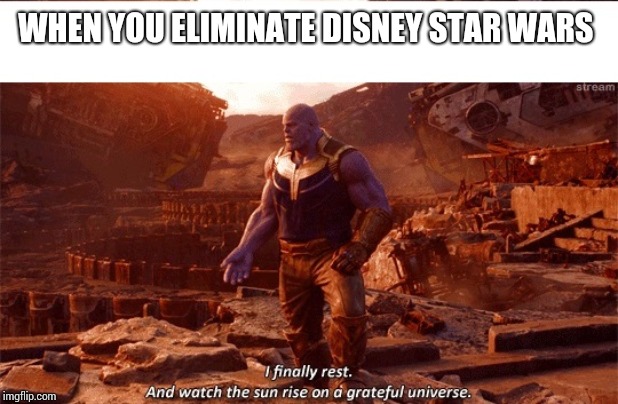 Thanos finally rest | WHEN YOU ELIMINATE DISNEY STAR WARS | image tagged in thanos finally rest | made w/ Imgflip meme maker