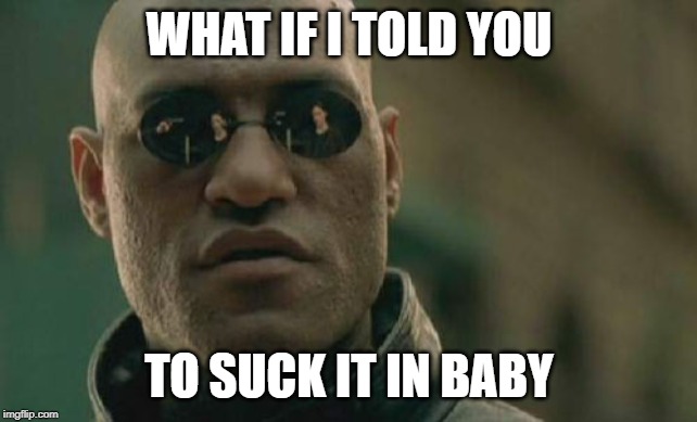 Matrix Morpheus Meme | WHAT IF I TOLD YOU TO SUCK IT IN BABY | image tagged in memes,matrix morpheus | made w/ Imgflip meme maker