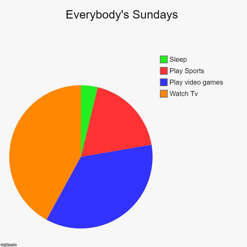 Everybody's Sundays | Watch Tv, Play video games, Play Sports, Sleep | image tagged in charts,pie charts | made w/ Imgflip chart maker