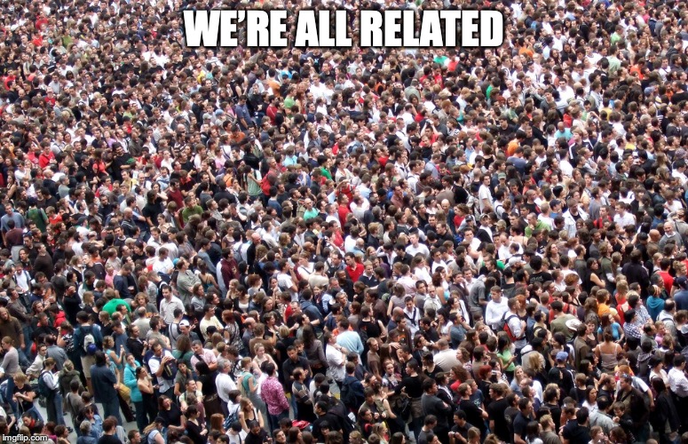 crowd of people | WE’RE ALL RELATED | image tagged in crowd of people | made w/ Imgflip meme maker