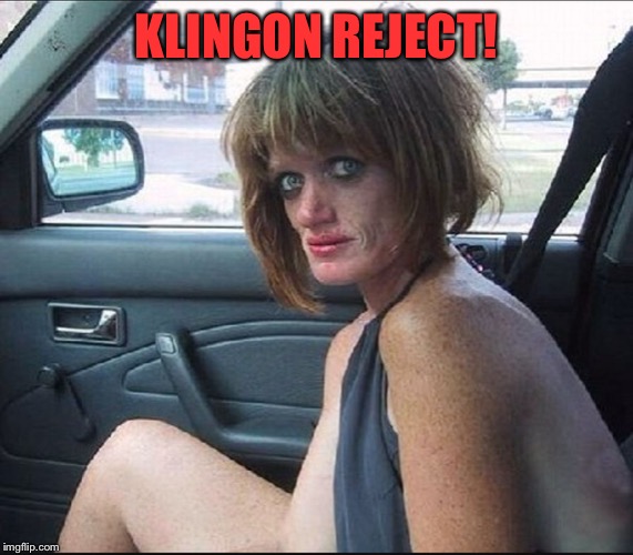 crack whore hooker | KLINGON REJECT! | image tagged in crack whore hooker | made w/ Imgflip meme maker