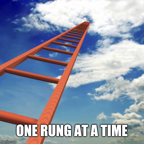 ladder to the sky | ONE RUNG AT A TIME | image tagged in ladder to the sky | made w/ Imgflip meme maker