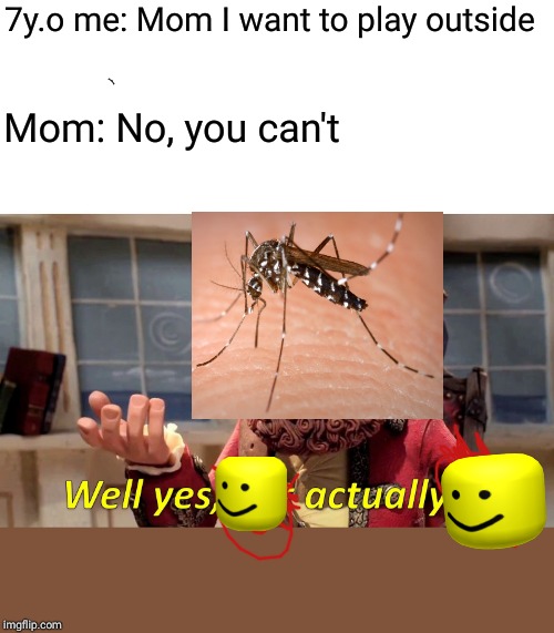 Well Yes, But Actually No | 7y.o me: Mom I want to play outside; Mom: No, you can't | image tagged in memes,well yes but actually no | made w/ Imgflip meme maker