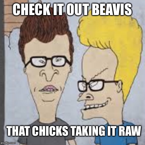 CHECK IT OUT BEAVIS THAT CHICKS TAKING IT RAW | made w/ Imgflip meme maker