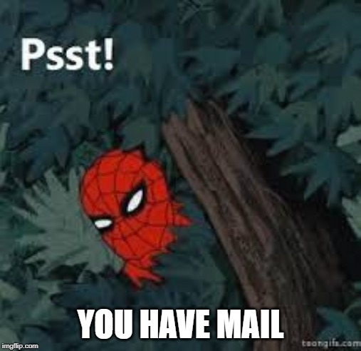 Spiderman psst | YOU HAVE MAIL | image tagged in spiderman psst | made w/ Imgflip meme maker