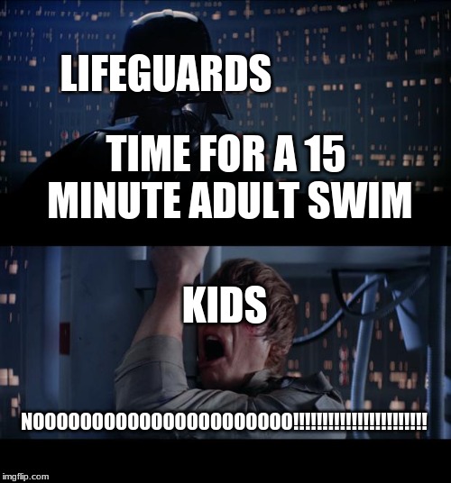 Star Wars No | LIFEGUARDS; TIME FOR A 15 MINUTE ADULT SWIM; KIDS; NOOOOOOOOOOOOOOOOOOOOOO!!!!!!!!!!!!!!!!!!!!!!! | image tagged in memes,star wars no | made w/ Imgflip meme maker