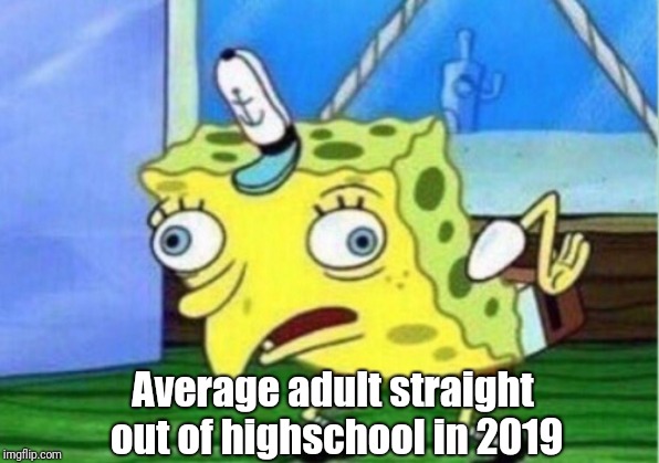 Mocking Spongebob Meme | Average adult straight out of highschool in 2019 | image tagged in memes,mocking spongebob | made w/ Imgflip meme maker