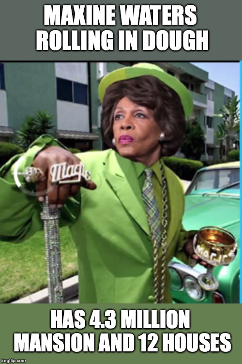 Poverty Pimp | MAXINE WATERS ROLLING IN DOUGH; HAS 4.3 MILLION MANSION AND 12 HOUSES | image tagged in maxine waters,rich | made w/ Imgflip meme maker