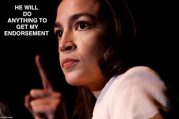 AOC finger | HE WILL DO ANYTHING TO GET MY ENDORSEMENT | image tagged in aoc finger | made w/ Imgflip meme maker