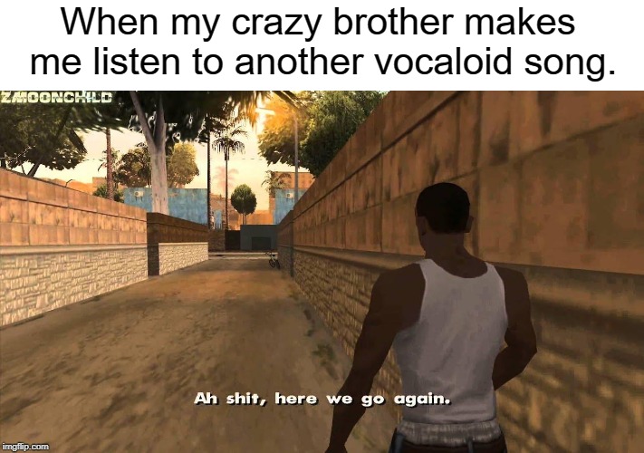 Here we go again | When my crazy brother makes me listen to another vocaloid song. | image tagged in here we go again | made w/ Imgflip meme maker