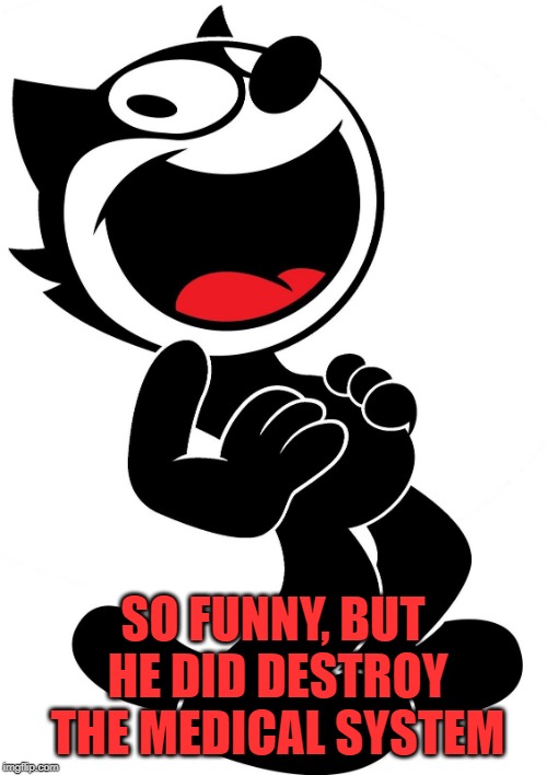 felix the cat | SO FUNNY, BUT HE DID DESTROY THE MEDICAL SYSTEM | image tagged in felix the cat | made w/ Imgflip meme maker