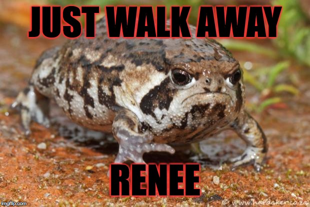 Grumpy Toad Meme | JUST WALK AWAY RENEE | image tagged in memes,grumpy toad | made w/ Imgflip meme maker