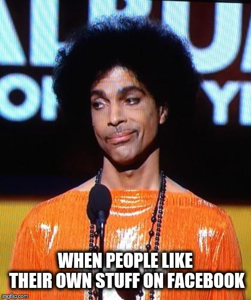 Really? | WHEN PEOPLE LIKE THEIR OWN STUFF ON FACEBOOK | image tagged in prince not impressed,really,facebook,like,upvote | made w/ Imgflip meme maker