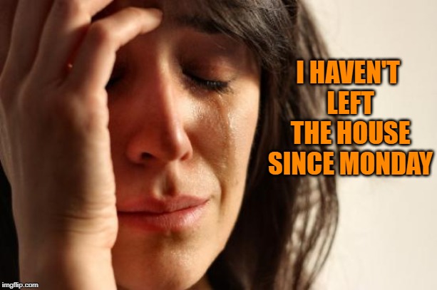 First World Problems Meme | I HAVEN'T LEFT THE HOUSE SINCE MONDAY | image tagged in memes,first world problems | made w/ Imgflip meme maker