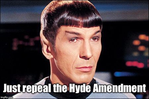 Condescending Spock | Just repeal the Hyde Amendment | image tagged in condescending spock | made w/ Imgflip meme maker