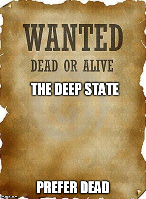 wanted dead or alive | THE DEEP STATE; PREFER DEAD | image tagged in wanted dead or alive | made w/ Imgflip meme maker