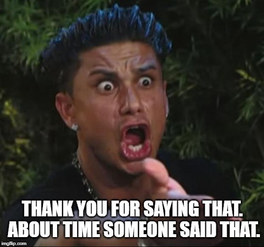 DJ Pauly D Meme | THANK YOU FOR SAYING THAT. ABOUT TIME SOMEONE SAID THAT. | image tagged in memes,dj pauly d | made w/ Imgflip meme maker