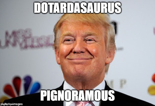 Donald trump approves | DOTARDASAURUS; PIGNORAMOUS | image tagged in donald trump approves | made w/ Imgflip meme maker
