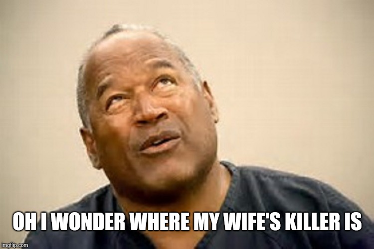 OJ simpson  | OH I WONDER WHERE MY WIFE'S KILLER IS | image tagged in oj simpson | made w/ Imgflip meme maker