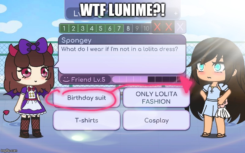 Spongey and the Birthday Suit | WTF LUNIME?! | image tagged in gacha life,spongey,birthday suit | made w/ Imgflip meme maker