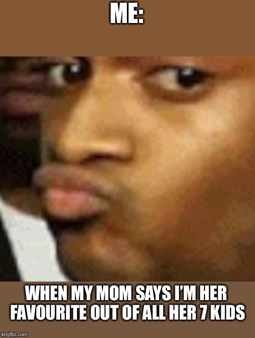 doubtful lips  | ME:; WHEN MY MOM SAYS I’M HER FAVOURITE OUT OF ALL HER 7 KIDS | image tagged in doubtful lips | made w/ Imgflip meme maker