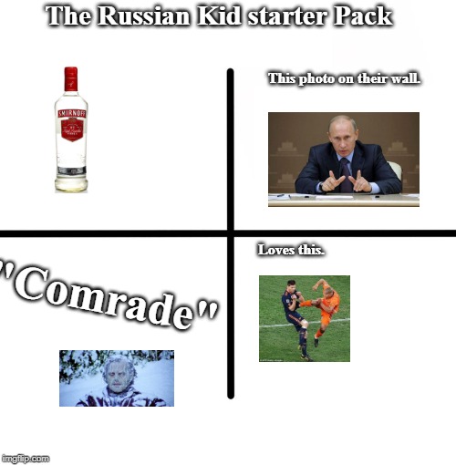 Blank Starter Pack | The Russian Kid starter Pack; This photo on their wall. Loves this. "Comrade" | image tagged in memes,blank starter pack | made w/ Imgflip meme maker