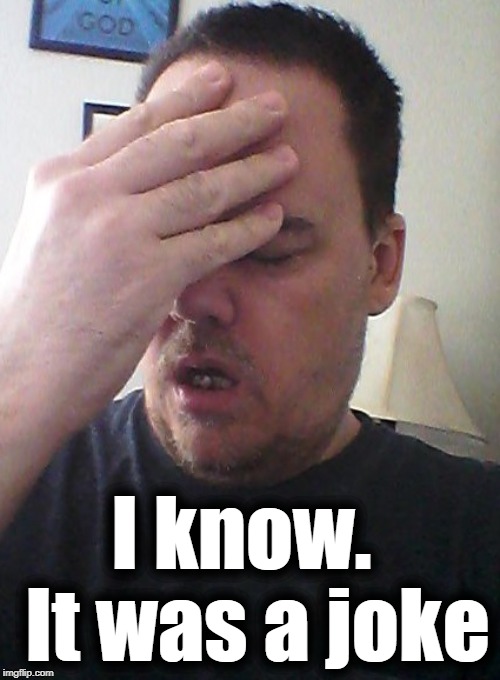 face palm | I know.  It was a joke | image tagged in face palm | made w/ Imgflip meme maker